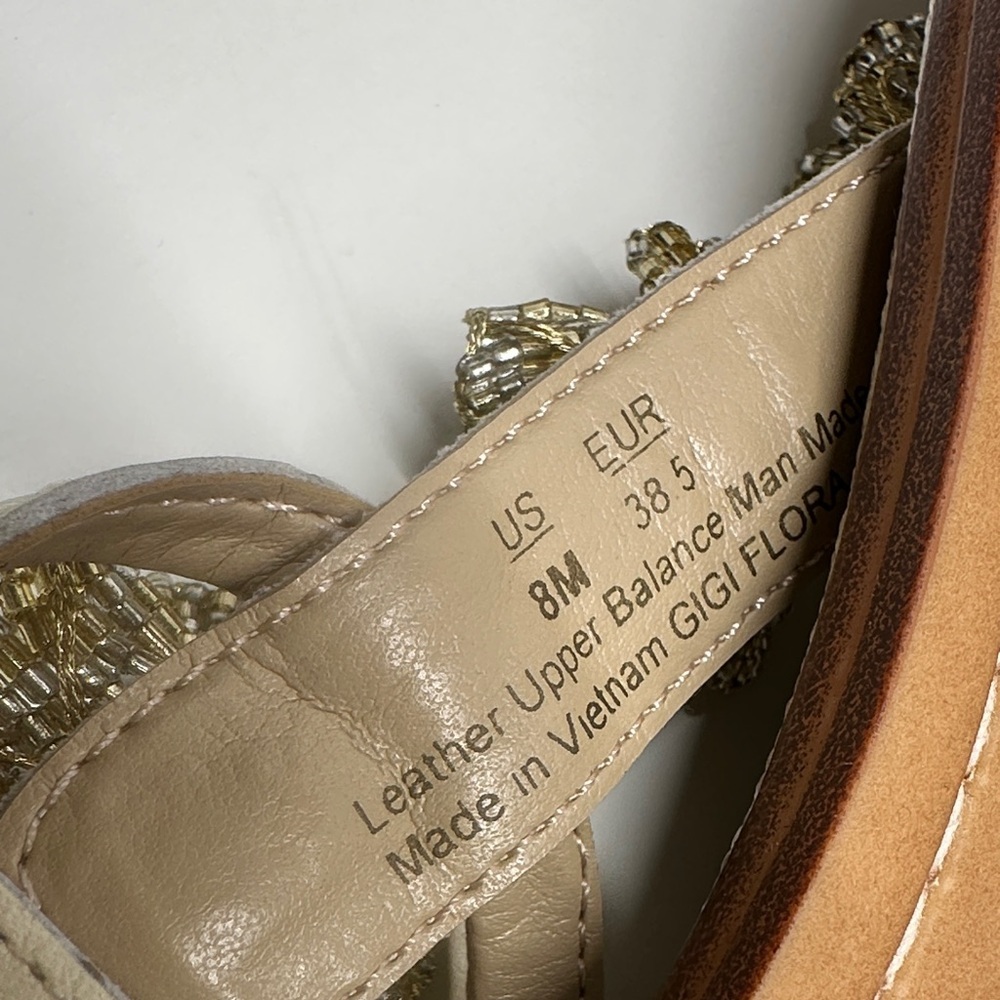 Sam Edelman Gigi Sandals Thong T-Strap Open Toe Shoes Beaded Floral Gold Size 8 - Picture 6 of 8